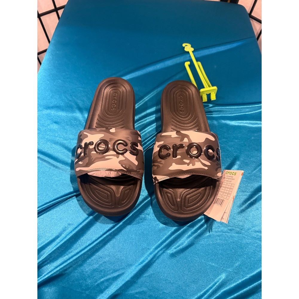 Crocs All Day Camouflage Slide Sandals Mens 11 Grey Black Camo 211863-097 NWT